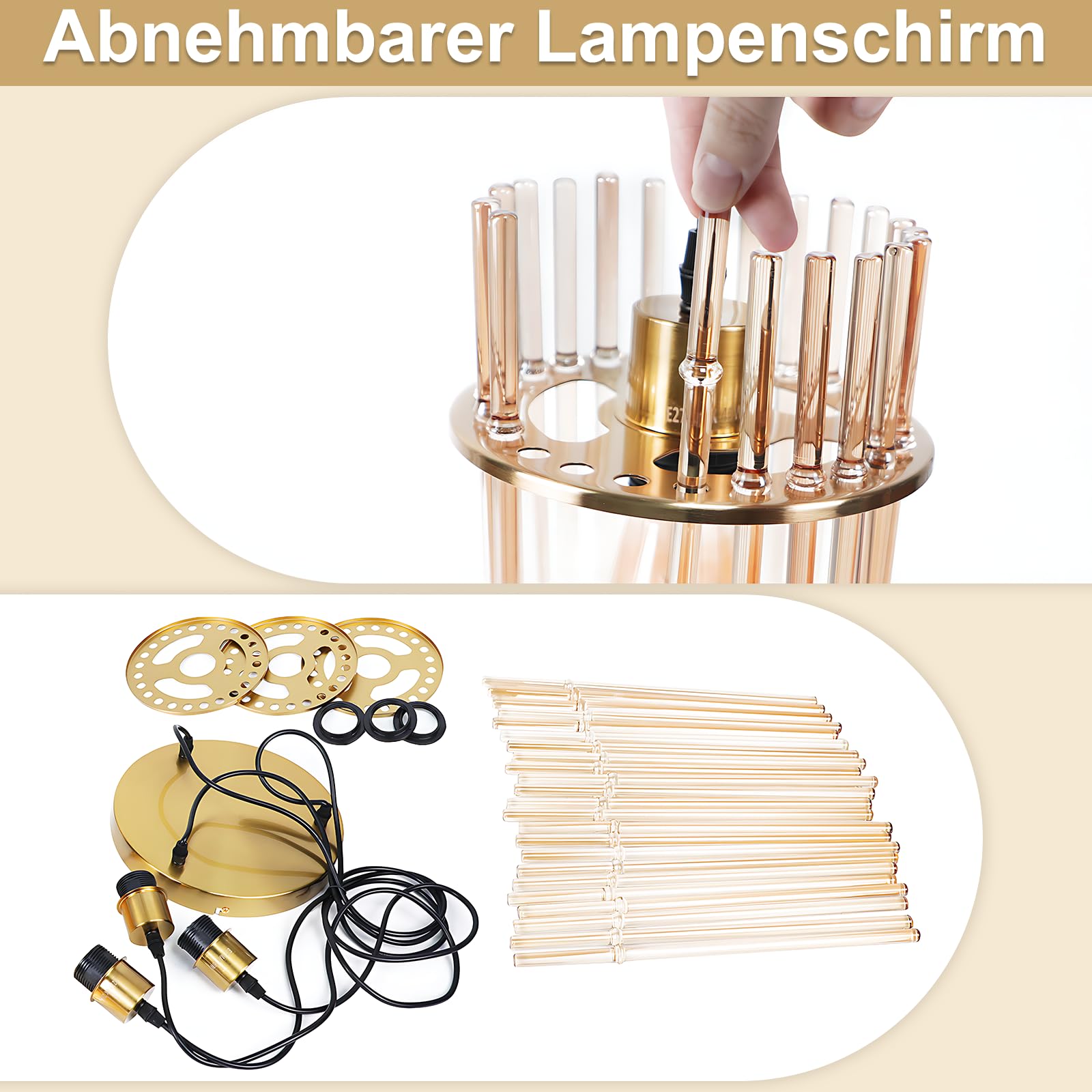 Pendelleuchte 3 Flammig Hängelampe Esstisch - Hängeleuchte Glas Rund E27 Pendellampe Gold für Esszimmer Küche Wohnzimmer Cafe Bar (ohne Leuchtmittel)