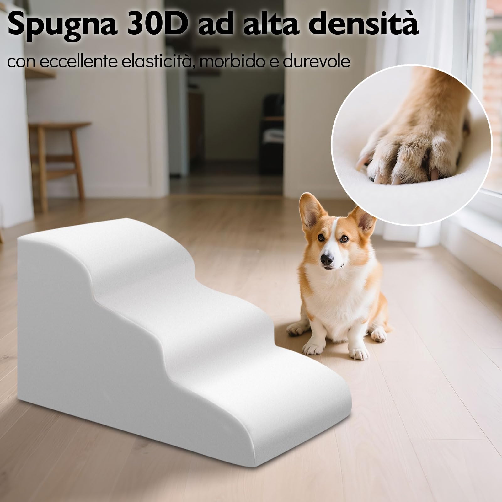 MASTERTOP Scale per Cani 3 Gradini, Scalini Antiscivolo per Gatti e Cani per Divano e Letto, Scaletta Schiuma Alta Densità, Copertura Impermeabile Lavabile (Grigio)