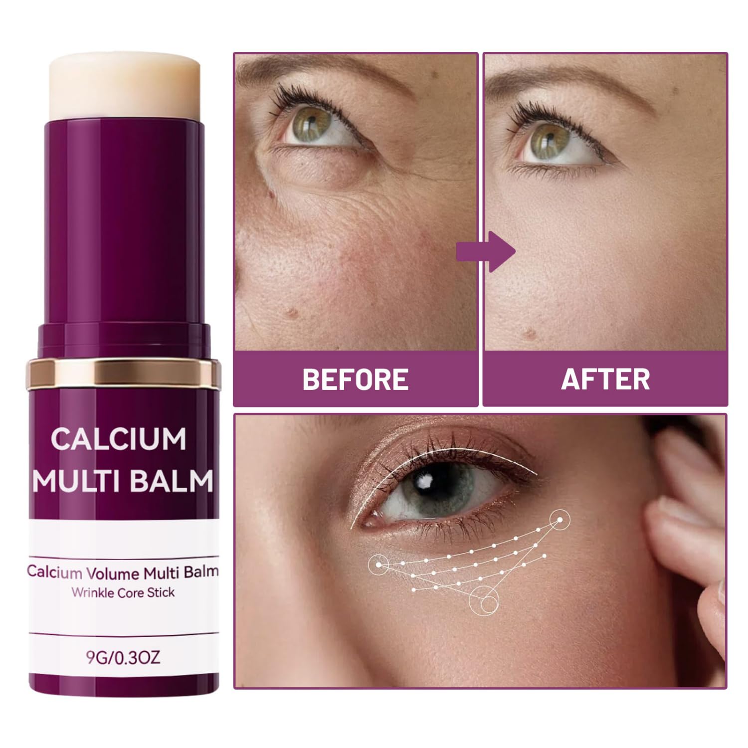 MOONGAZE Calcium Multi-Balm Stick, Korean Skin Firming Treatment for Face, Eyes & Neck – Hydrating Collagen + Vitamin D/E Almond Formula, All Skin Types - Image 6