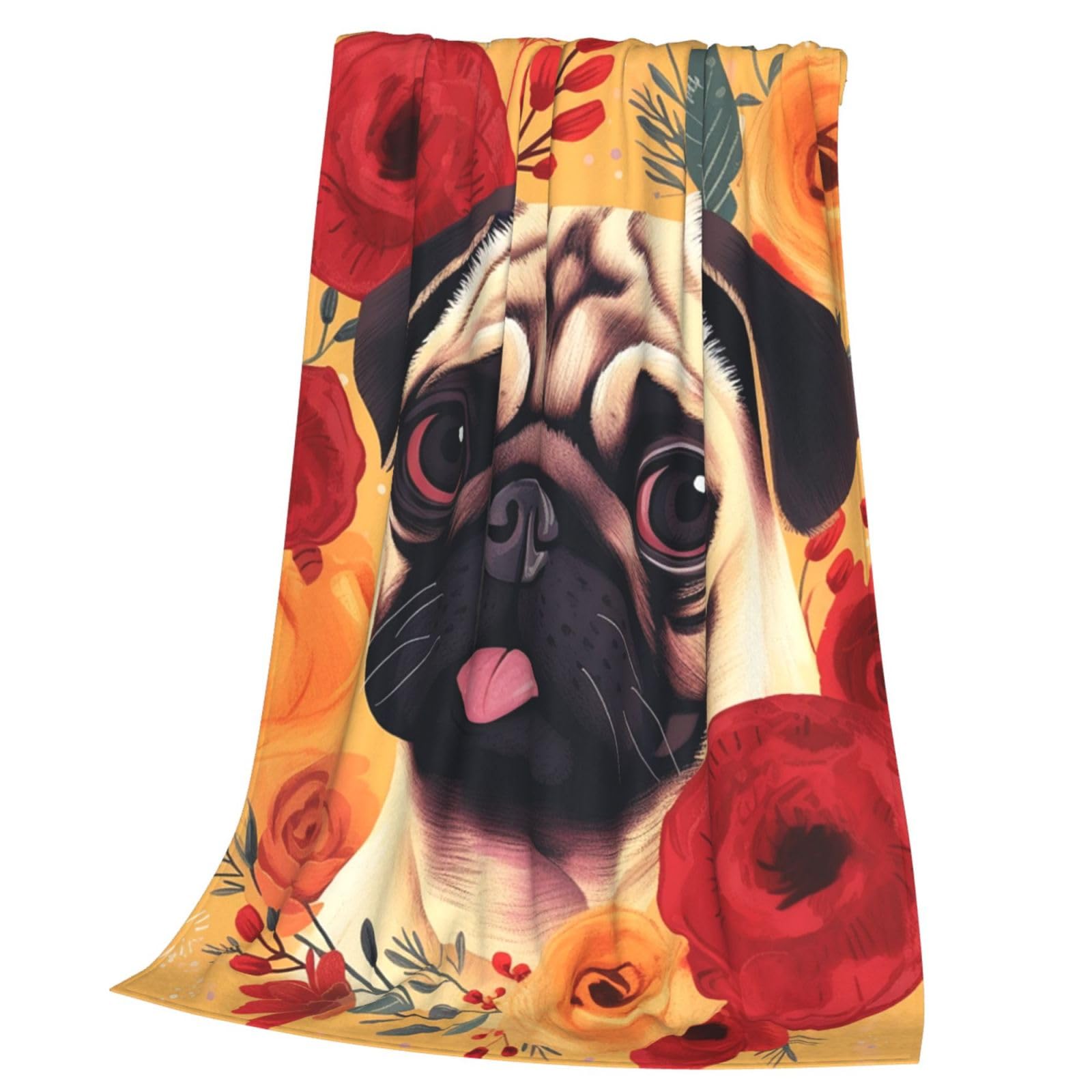 Couverture en flanelle confortable imprimé fleurs carlin pour la famille