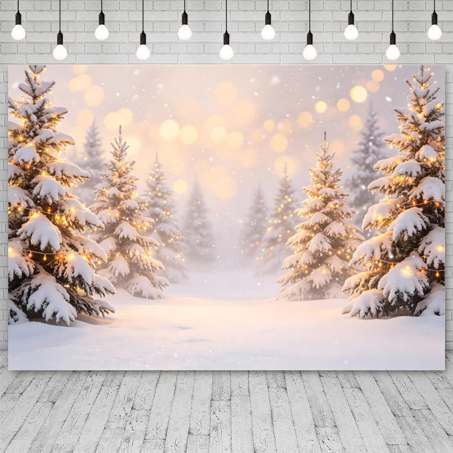 3 x 2,4 m Inverno Wonderland Fotografia Sfondo innevato Pino Foresta con neve che cade Luci Dorate Sfondo per Natale Capodanno Festa Photo Booth Ritratto Sparare Decorazioni Vacanze