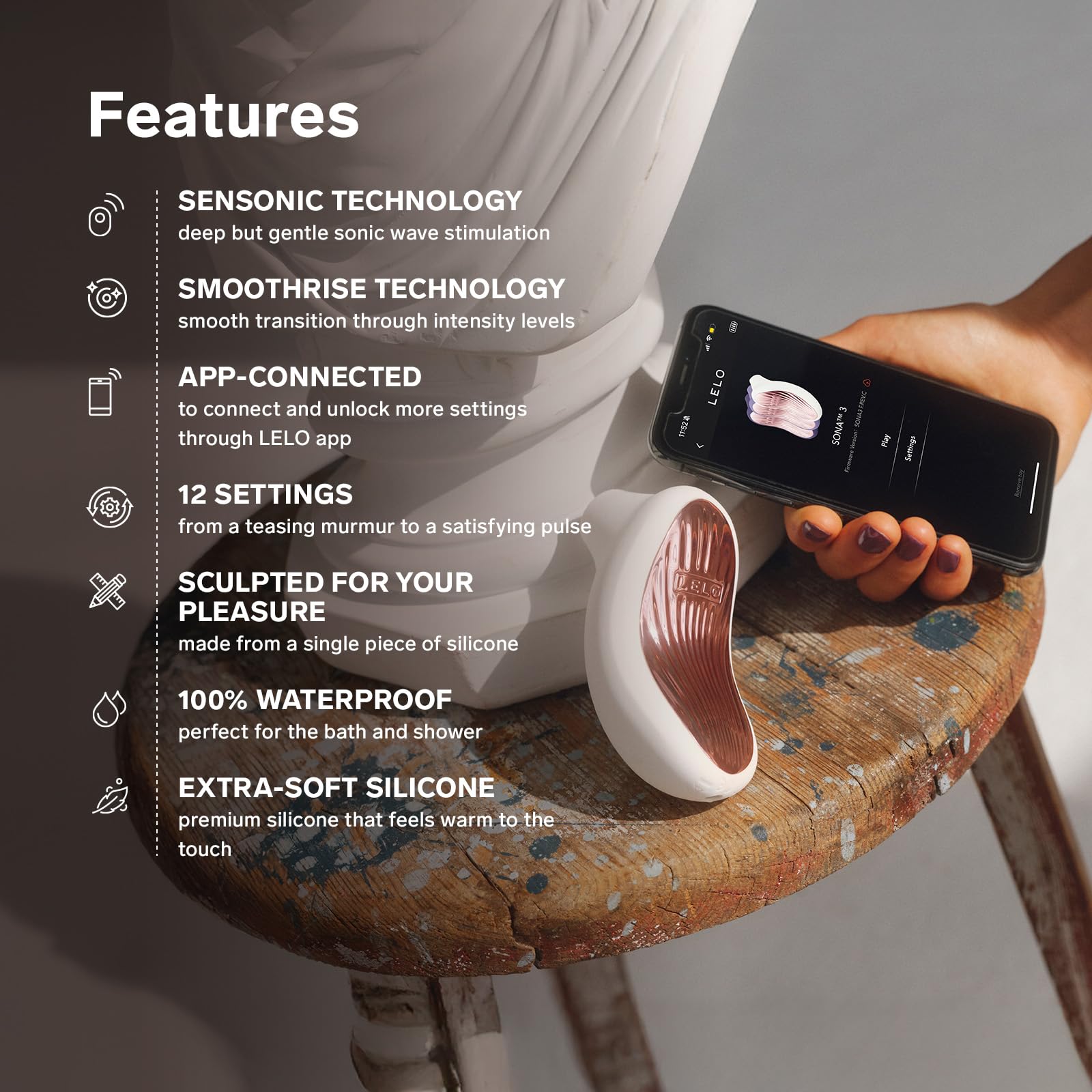 LELO SONA 3 Massaggiatore Sonico Femminile con App Bluetooth, Succhia Clitoride per Donna, Stimolatore per Clitoride 12 Modalità di Piacere e Tecnologia a Onde Soniche, Vibratore Donna, White