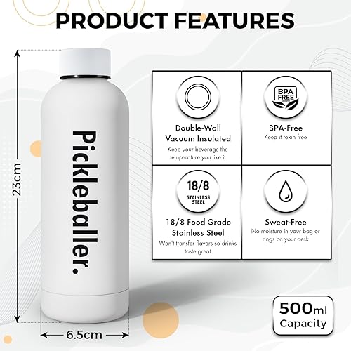 Miniatura 3 de Generic Botella de agua de pickleball  16 onzas, blanco, plástico, deportes, pickleball, actividades al aire libre, libre de BPA, reutilizable,