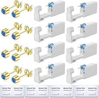 NovopiercingGet the Perfect Ear Piercing with 24 Pcs Premium Ear Piercing Kit - Includes 8 Blue CZ Stones Earrings and 8 Easy-to-Use Self Ear Piercing Gun - Safe and Painless