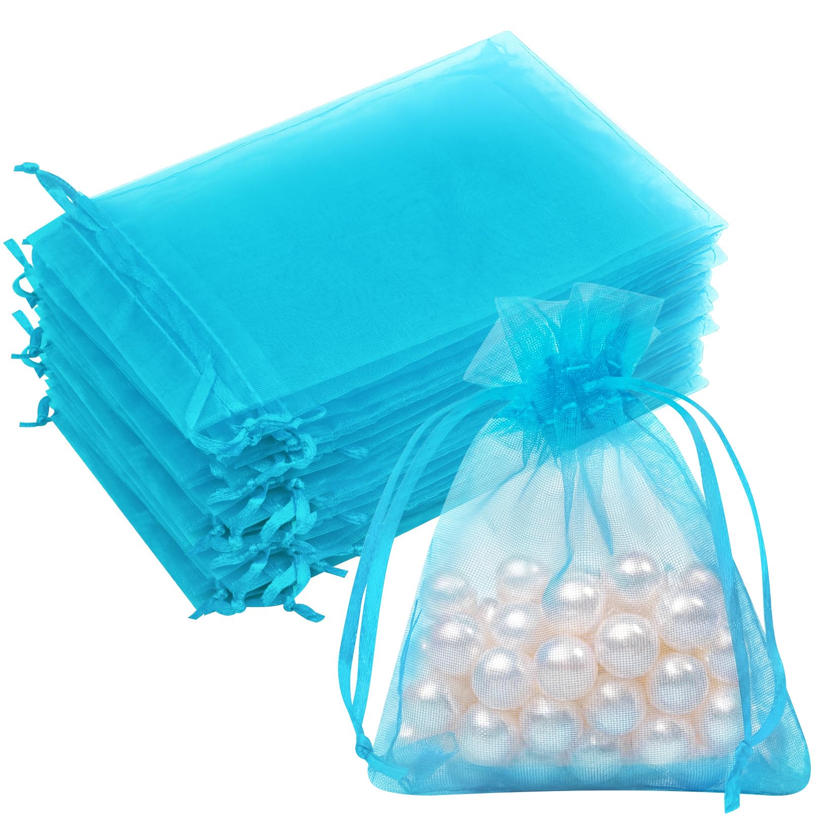 Crweety 50PCS Blue Organza Bags 3x4, Small Mesh Gift Bags Sheer Pouches for Wedding Baby Shower Party Favors, Small Mesh Bags Drawstring for Candy Sachet Treats Jewelry Halloween Christmas