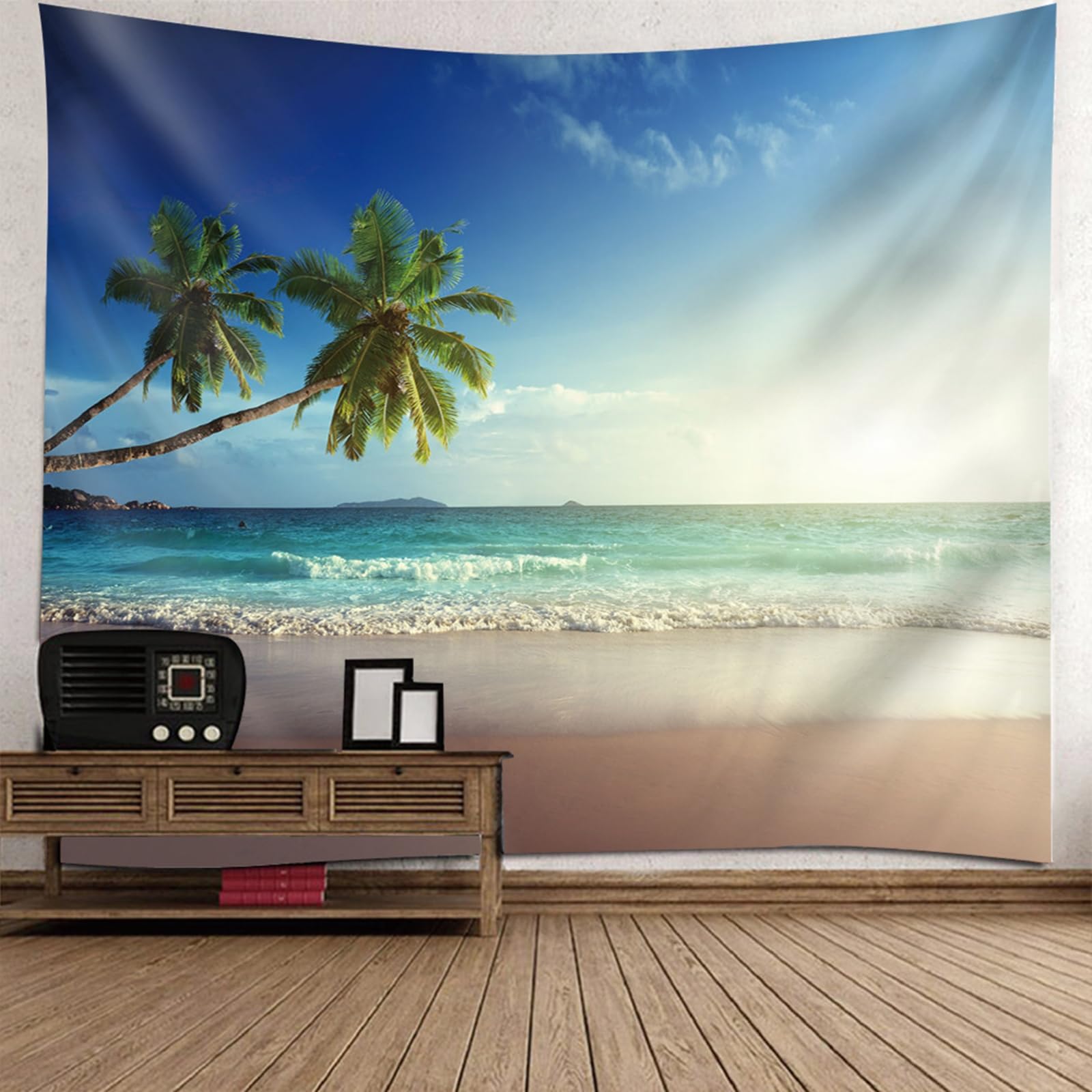 RDSGYZ Dywan ścienny z motywem, duży, 256 x 350 cm, ozdoba na ścianę, krajobraz, morze, palmy kokosowe, zasłona ścienna, dekoracja ścienna, pokój dziecięcy, sypialnia, salon