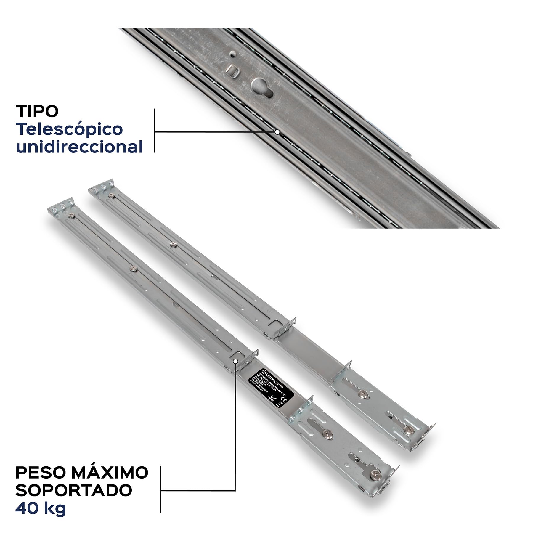 UNYKAch Juego de Dos Guías Telescópicas - Railes Rack RG6508 - Compatibles con Chasis Rack Hot Swap 4U UK80.40.650 (Modelo HSW4U6508)