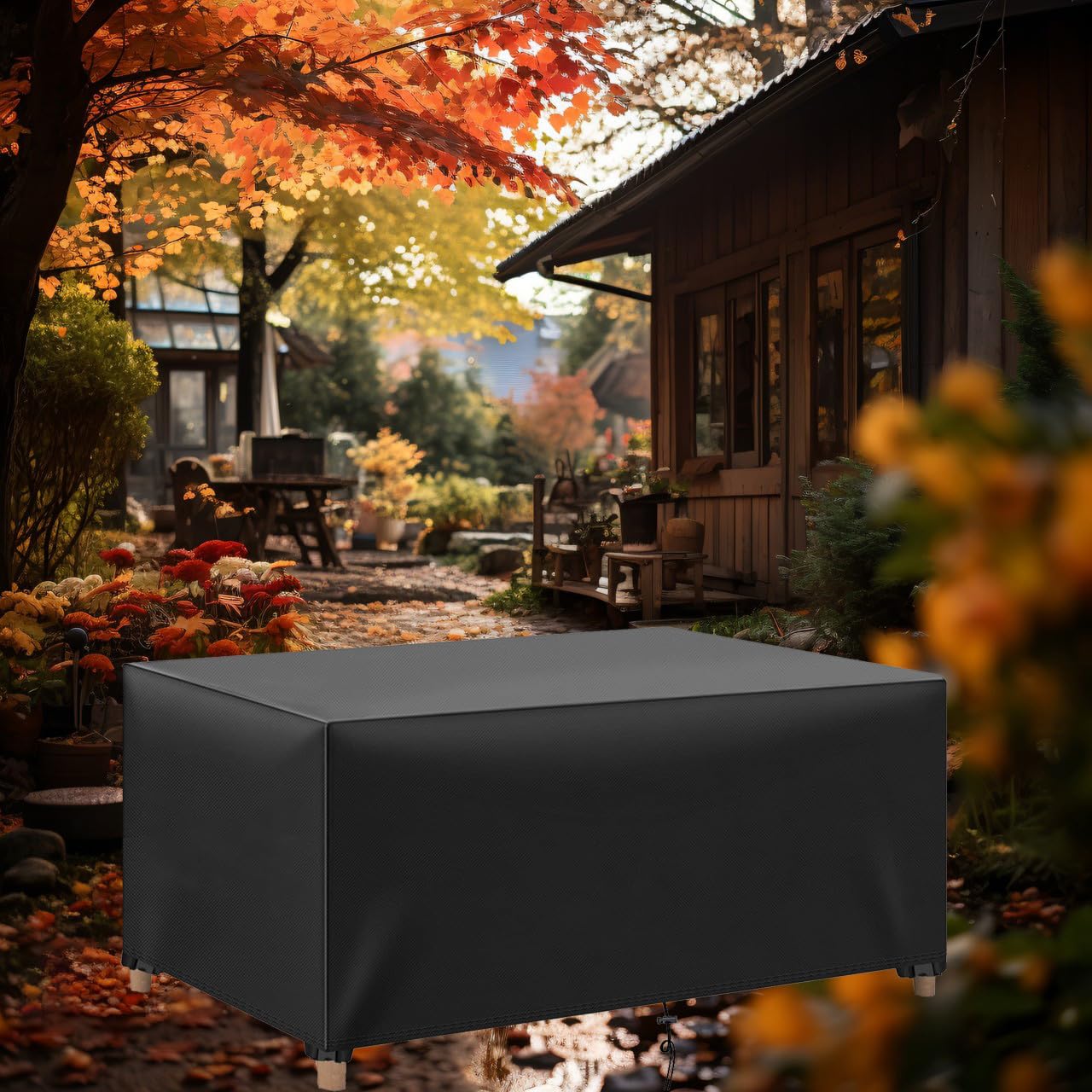 YEGRFJIS Garden Furniture Cover Waterproof 420D, 45x45x45cm/LxWxH Patio Furniture Protector UV Resistant Windproof, Outdoor Table and Chair Cover Rectangular Black with Buckles