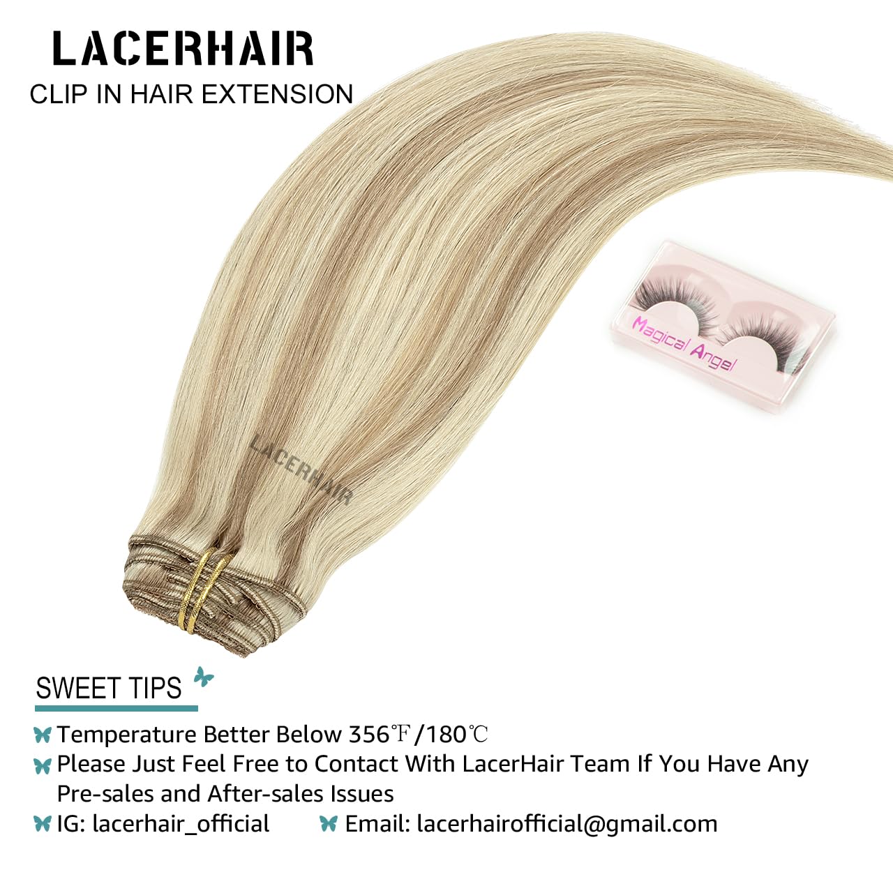Lacer Clip in Hair Extensions Real Human Hair Thick Straight Hair Light Brown Highlights Platinum Blonde Remy Human Hair Clip in Extensions 120 Gram 7pcs 16 Inch