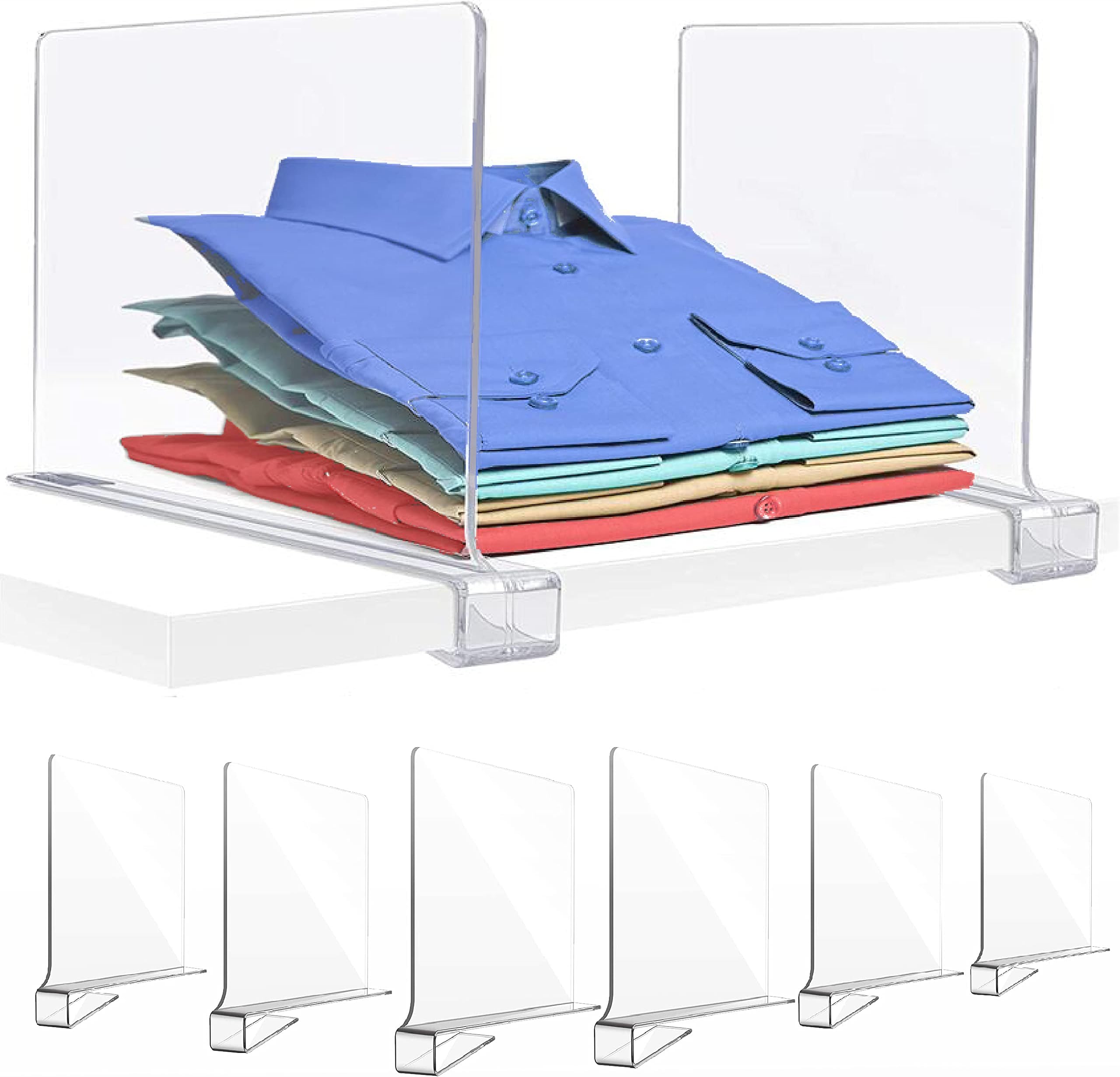 altobravo Clear Acrylic Shelf Divider, Closet Shelf Dividers, Clothing Organizer for Bedroom Shelving Organization and Kitchen Cabinet Shelf Storage, 6 Pieces