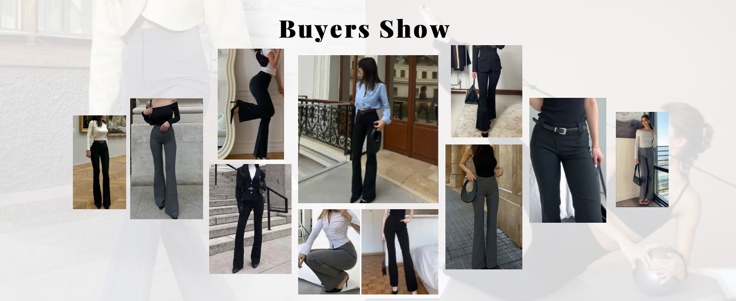DLOODA Dress Work Pants Women Business Casual Slack Trousers Stretchy Pull  On Office Flare Pants with Pockets Black XS at Amazon Women's Clothing store