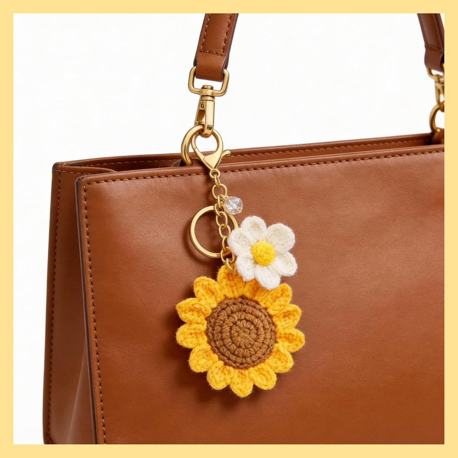 choice of all Sunflower Keychain Daisy Bag Charm Crochet Keychain Handmade Boho Bag Charm Cute Flower Keyring Gift for Friend image 2