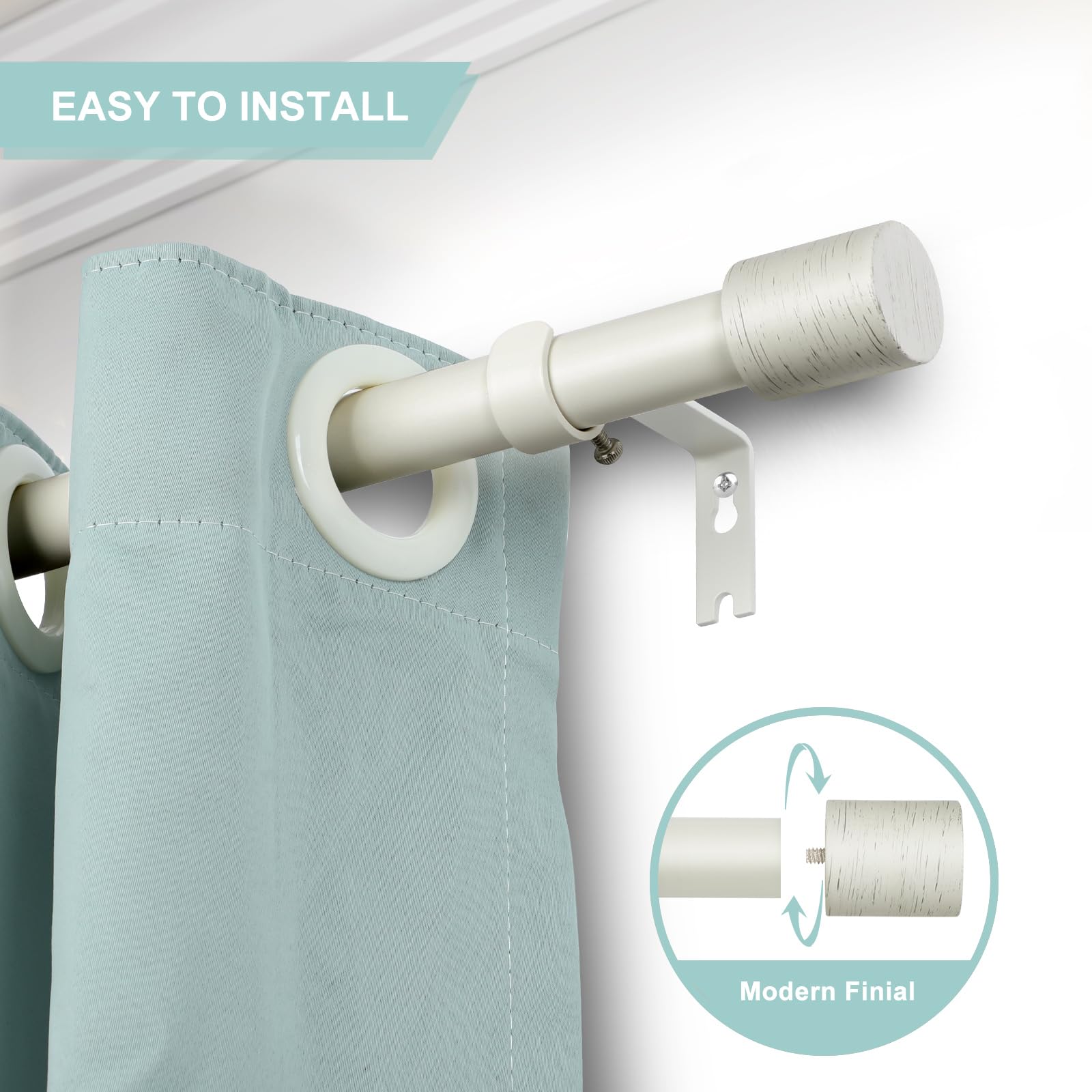 HEI! DEAR Antique White Curtain Rods for Windows 66 to 120 (5.5-10ft),1 Inch Adjustable Curtain Rod,Heavy Duty Curtain Rods,Telescoping Single Window Curtain Rod,Cylinder Finials Drapery Rods 66-120"