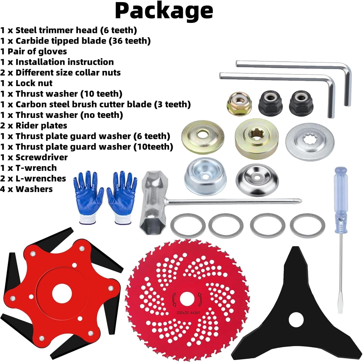 Indestructib Universal Steel Razors Trimmer Head Blade Fits for Husqvarna Ryobi 2 & 4 Cycle Gas Brush Cutter String Grass Weed Eater Edger Parts with Adapter Attachment Kit, Trimmer, Blue Glove