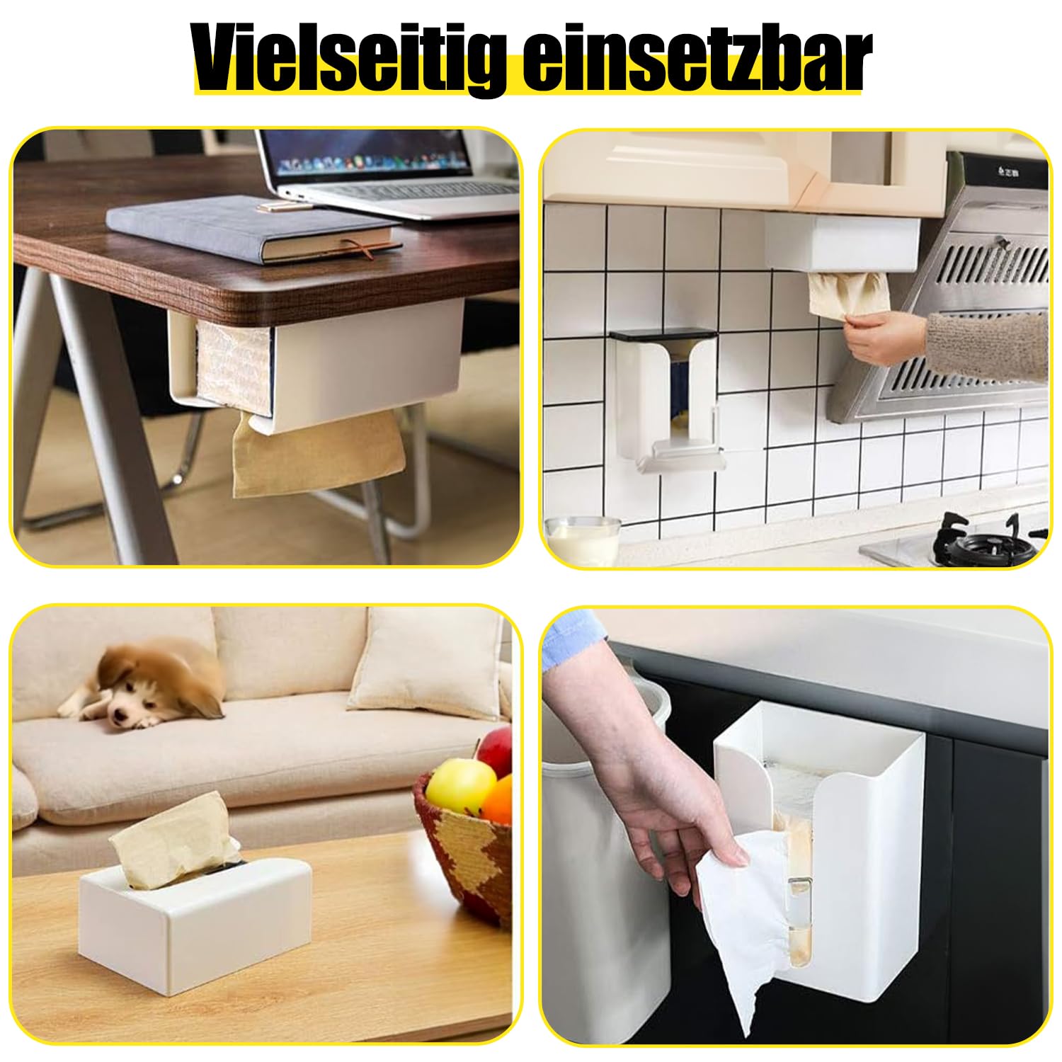 2 Stück Stehende Wandhalterung Papier Handtuchspender Ohne Bohren Kunststoff - Serviettenhalter, Müllsäcke Spender, Perfekt für Toilette, Küche, Wohnzimmer (Weiß)