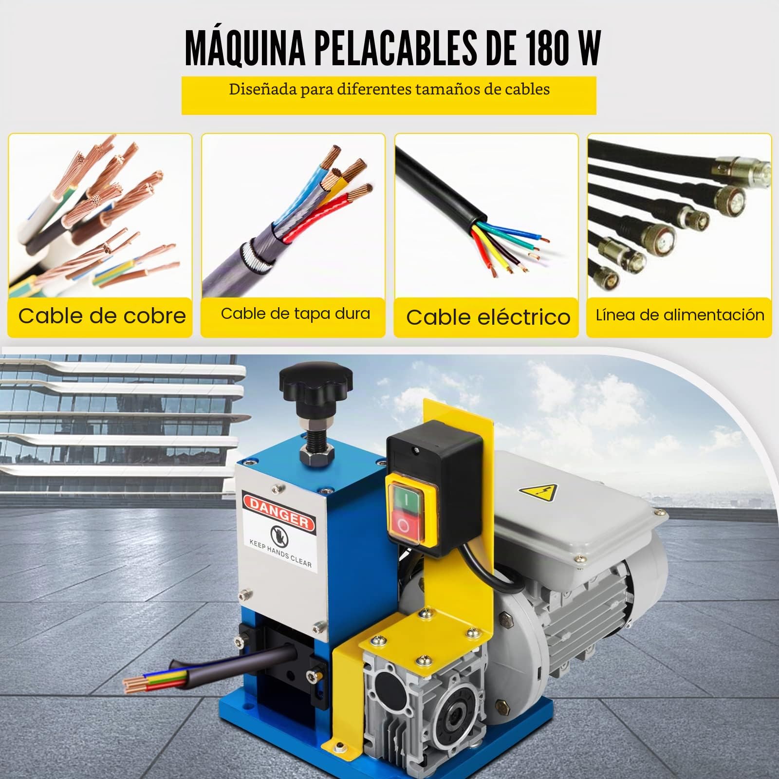 Happybuy HXSMS-025 - Máquina pelacables, eléctrica, con 1 hoja, para reciclar cables de cobre/eliminar el aislamiento de plástico y goma de los cables de chatarra intactos, azul