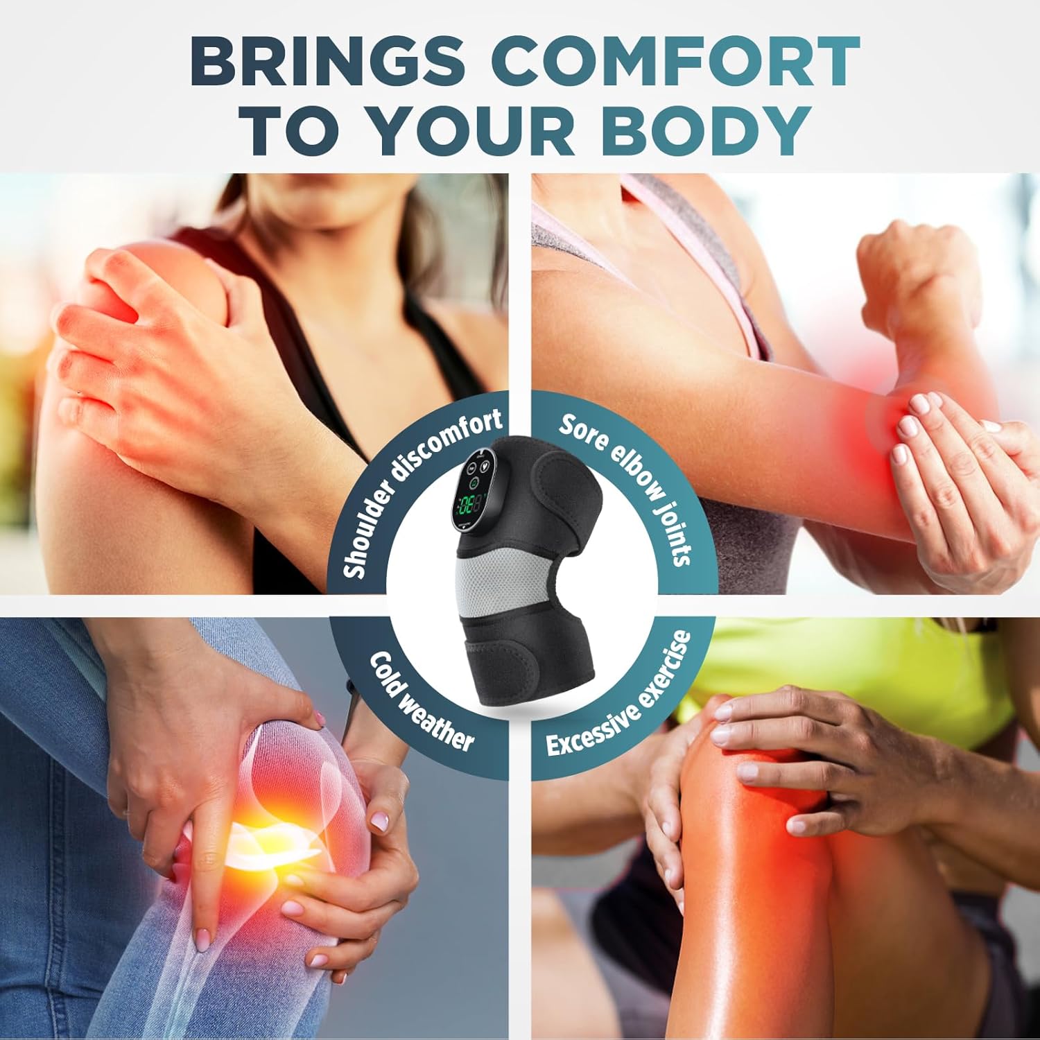 2-Pack Cordless Heated Knee Massager, Knee Heating Pad for Pain Relief, Heated Knee Wrap, 6 Heat Levels, 3 Vibration Modes & Timer, Adjustable Heaing Pad Wrap for Knee, Shoulder, Elbow - Image 4