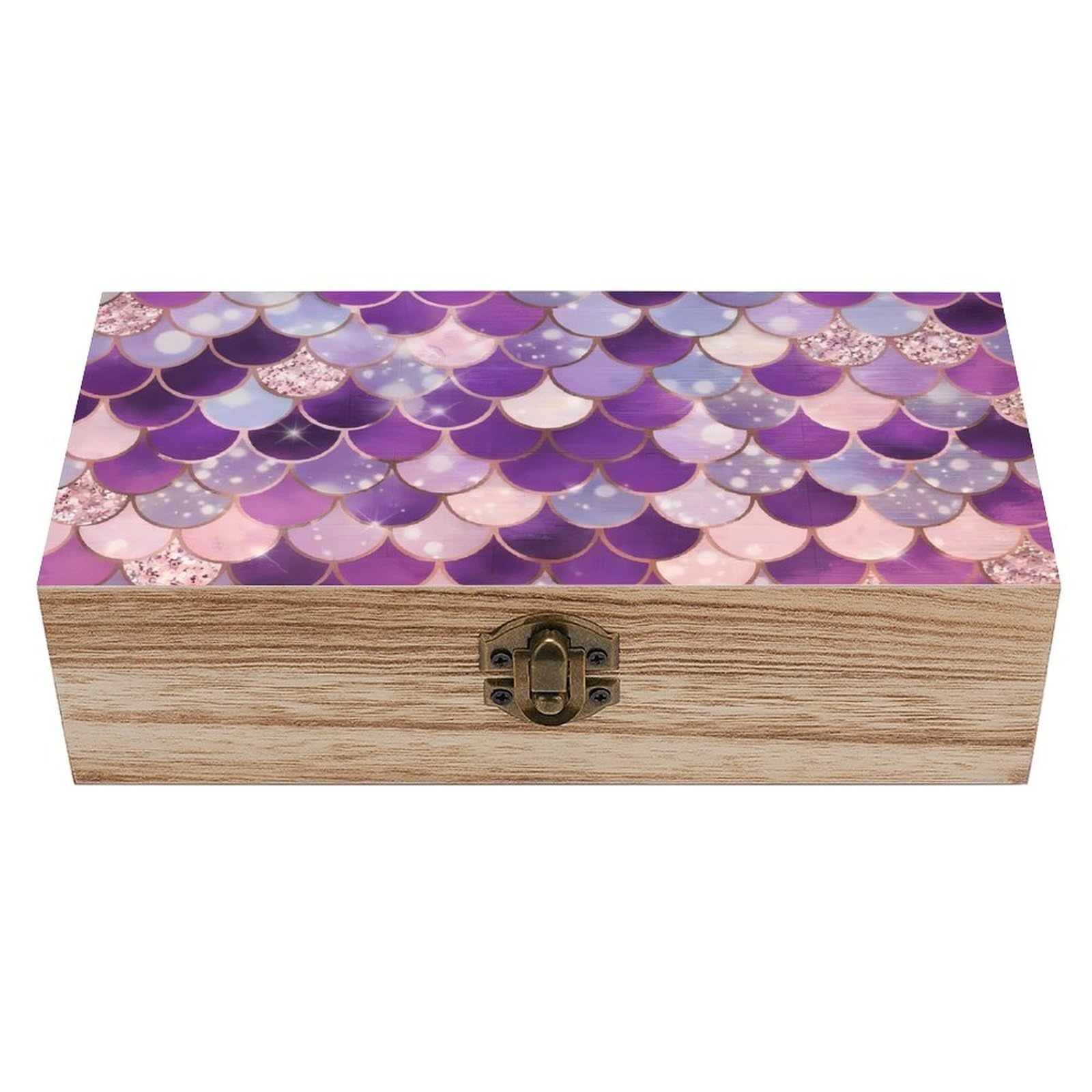 HLBSDM Glitter Mermaid Scales Wooden Storage Box