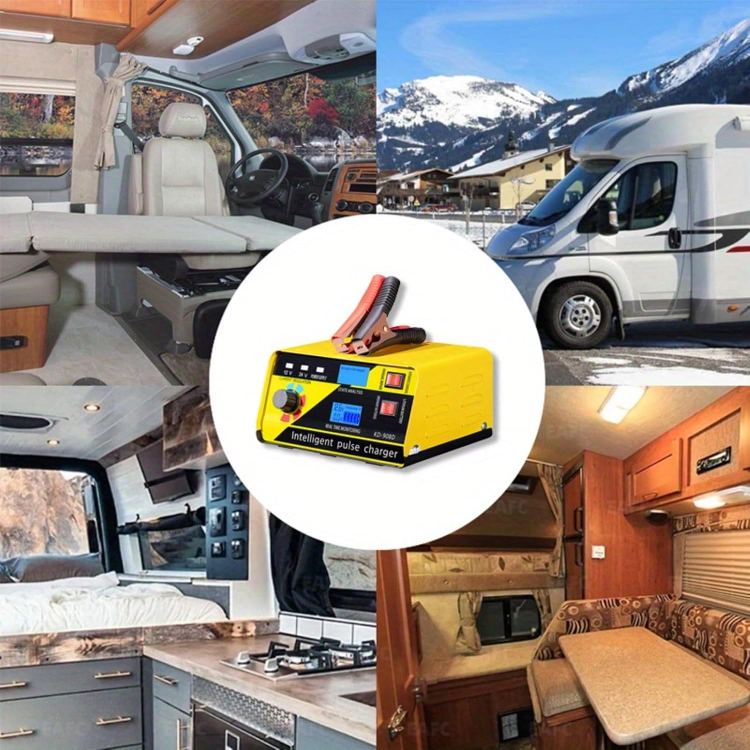 12V/24V Battery Charger, Large Power 260W Lead Acid Portable Car Battery Charger for Car RV Truck Motorcycle Lawn Mower