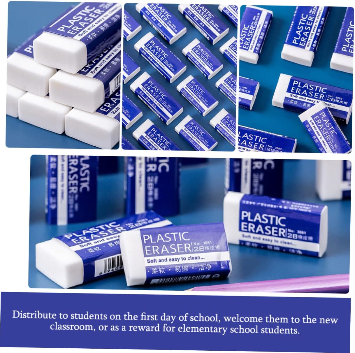 30pcs 2B Plastic Erasers for Students Portable School Test Erasers Multifunctional Exam for Boys and Girls Stationery