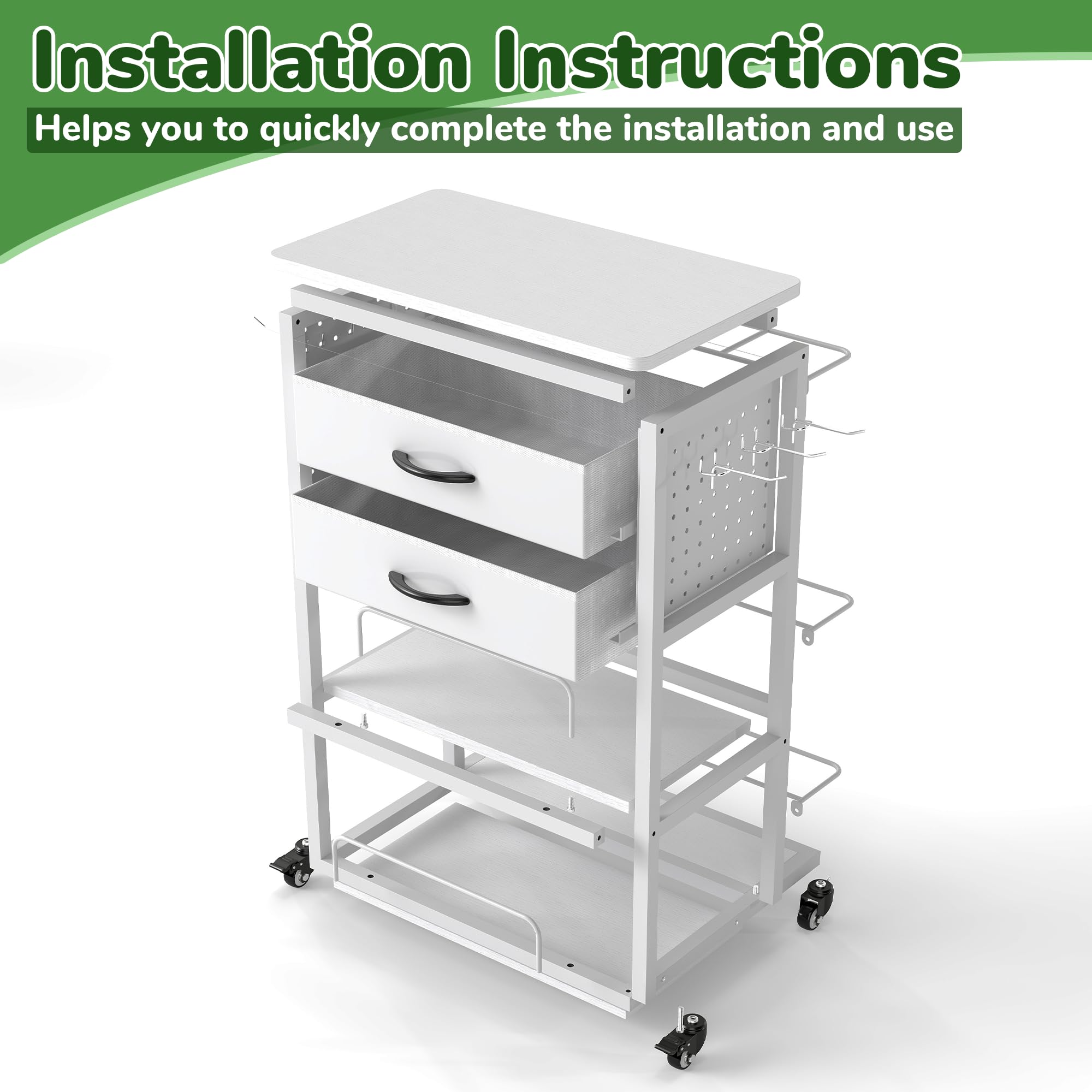 Chariot de rangement Cricut compatible avec la machine Cricut, à roulettes 2 tiroirs pliables en tissu table d'artisanat support en vinyle