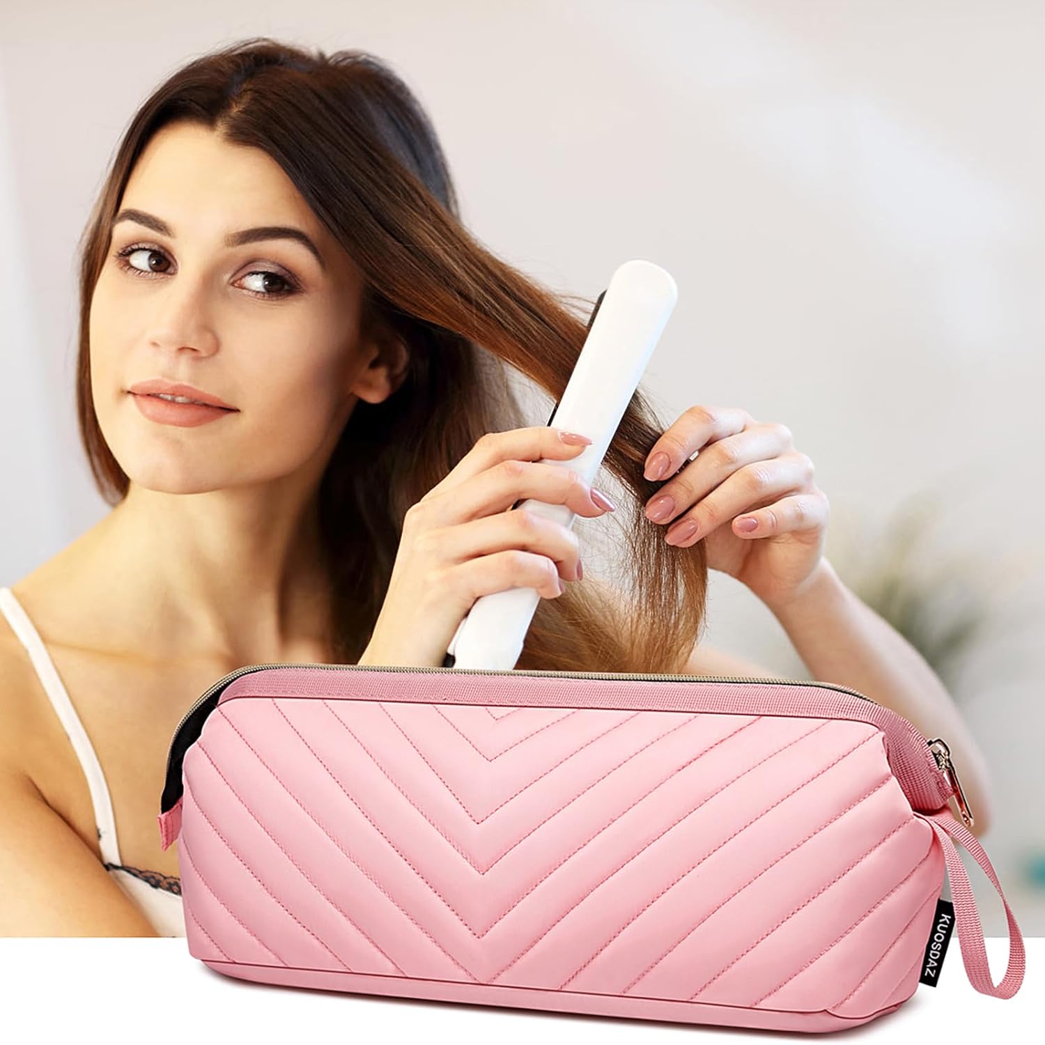 Hair Tools Travel Bag for Shark Flexstyle Dyson, Quilted Case Organizer Bag, Gift for Women Hair Accessories Storage Bag, Travel Hairdryer Portable Bag for Women, Pink - Image 6