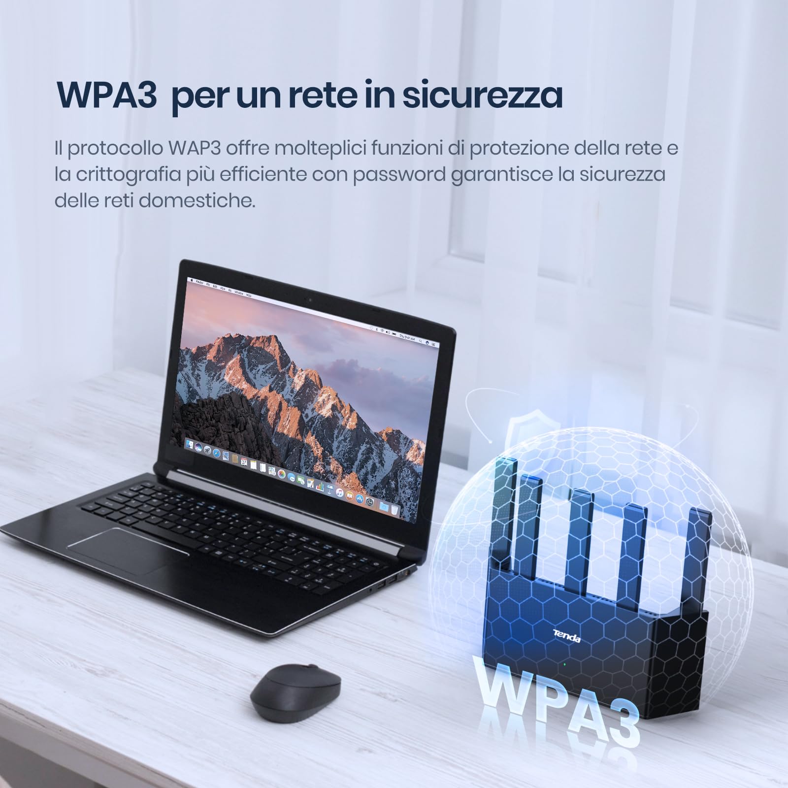 Tenda RX12L Pro Router WiFi 6 Dual-Band AX3000Mbps, Design Verticale, 4 Porte Gigabit, 5 Antenne Ad Alto Guadagno, WiFi+ Copertura, Compatibile con Mesh, Parental Control, Rete Ospiti, WPA3