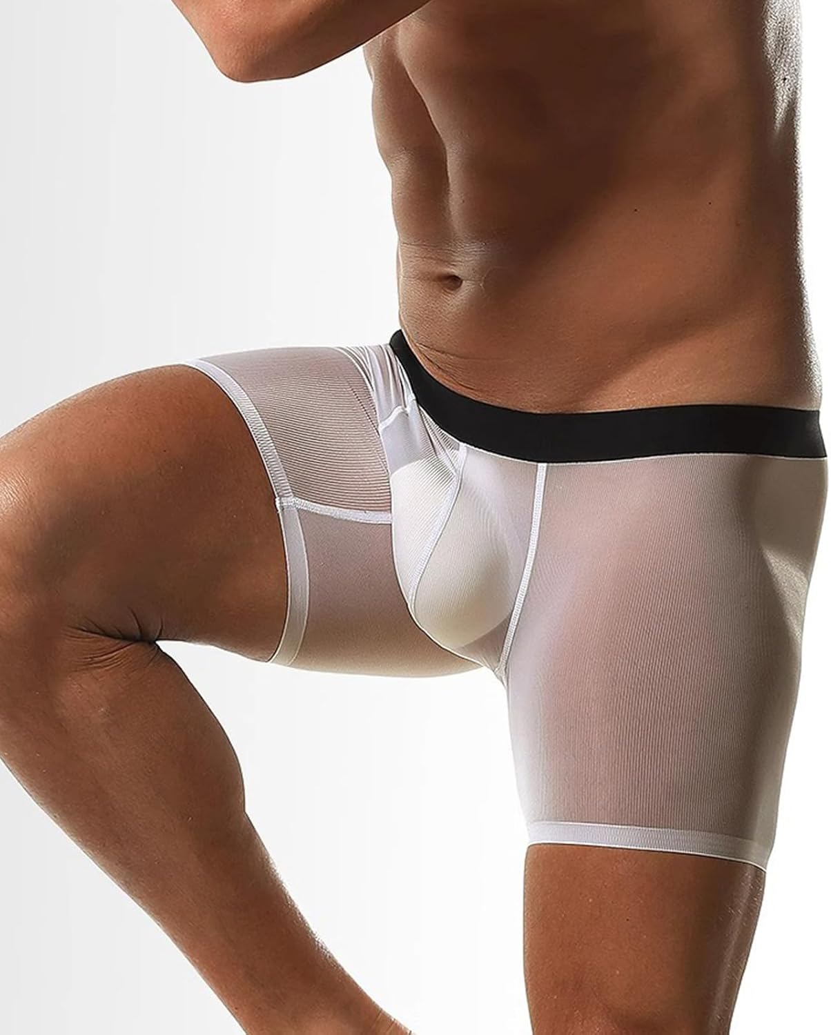 Evankin Men's Boxer Brief Underwear Ice Silk Mesh See Through Underpants Sports Extended Anti Crotch Shorts Running - Image 3