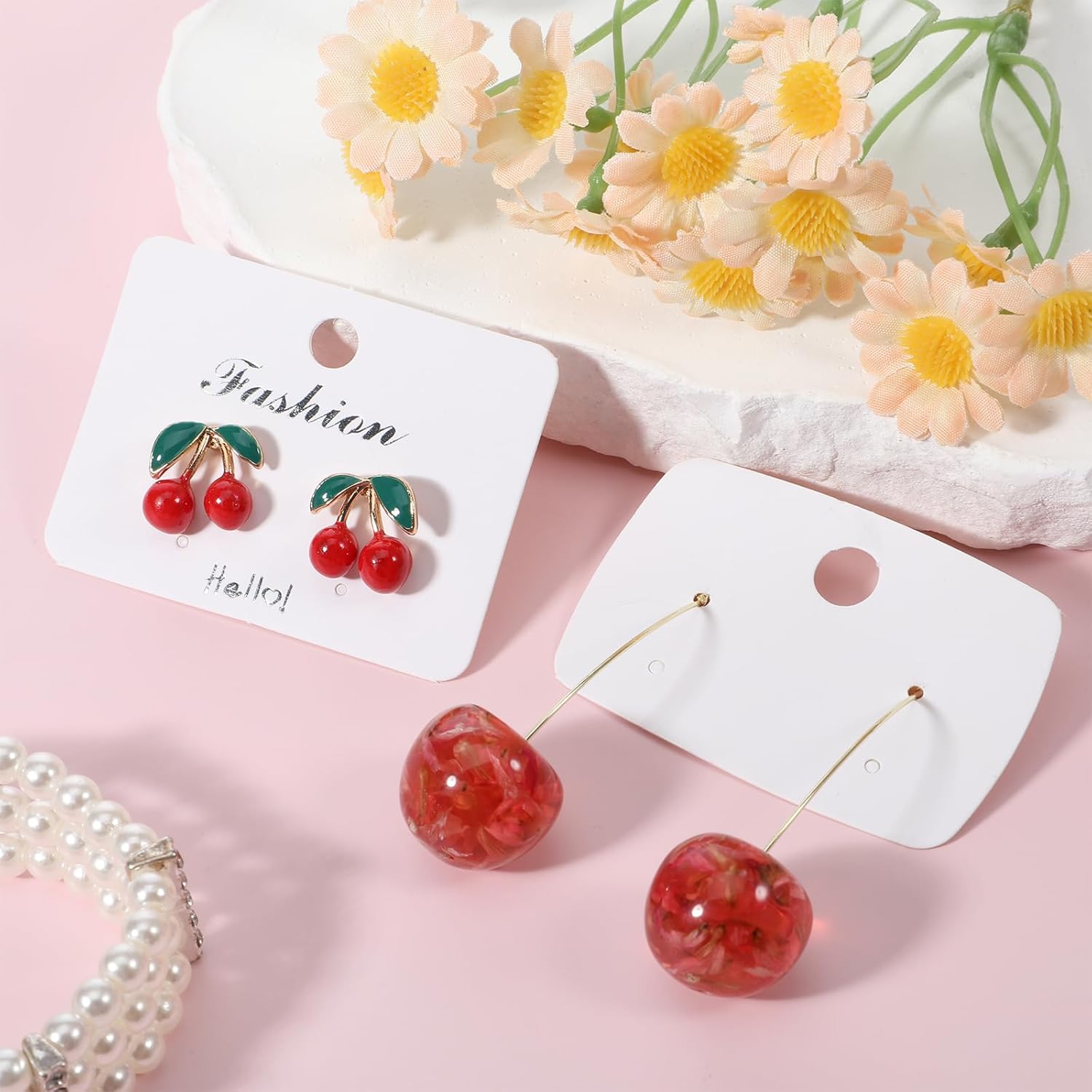 2 Pairs Cherry Earrings for Women 3D Red Cherry Drop Earrings Fun Fruit Drop Dangle Earring Cute Sweet and Lovely Light Weight Fruit Earring Red Jewelry Unique Fruits Charm Jewelry - Image 5