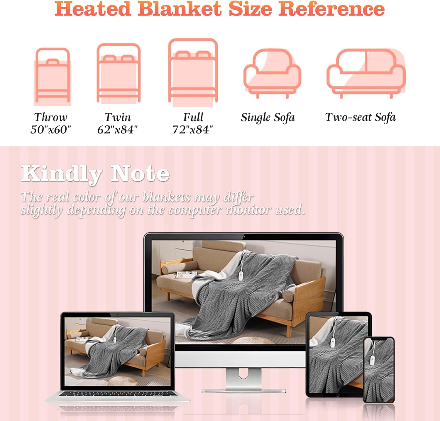 Electric Blanket Twin Size Heated Blanket - 62x84 inch Heating Blanket Twin with 5 Heat Levels & 10 Hours Auto-off, Cozy Flannel and Sherpa Fleece Heated Blankets Machine-washable, Warming Gift (Grey) - Image 8