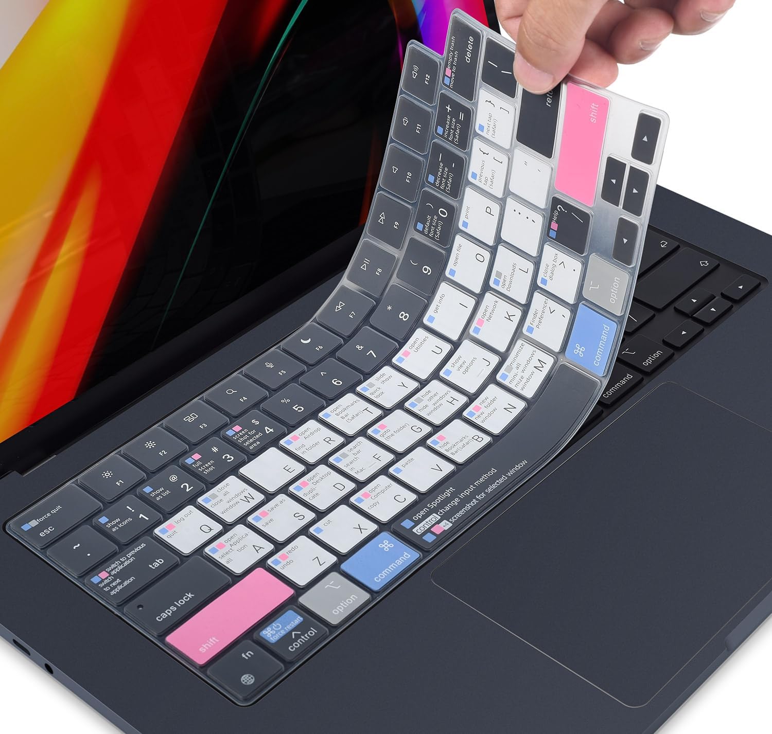 CaseBuy MacBook Air 15 inch Keyboard Cover Shortcuts for 2026-2023 MacBook Air 15.3" with Apple M5 M4 M3 M2 Chip A3448 A3241 A3114 A2941 MAC OS Shortcut Hot Keys Keyboard Protector