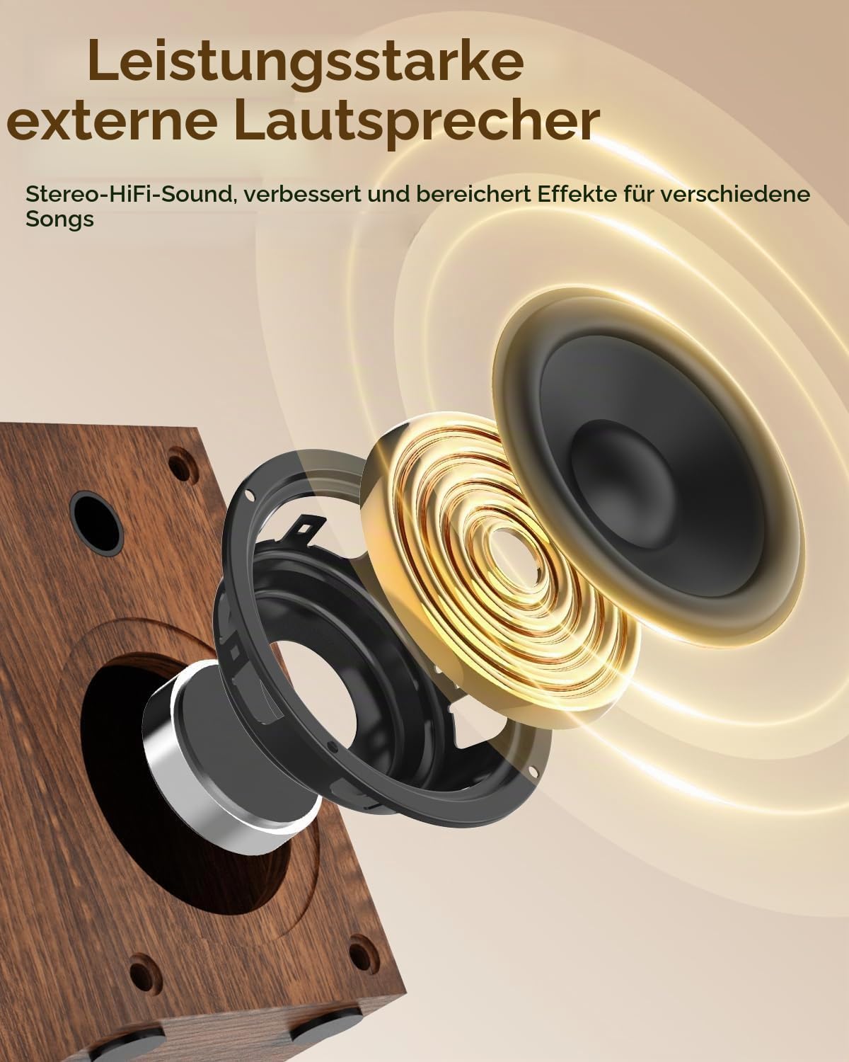 Vinyl Plattenspieler mit Zwei Stereolautsprechern, Riemenantrieb Kabelloser Wiedergabe 3 Geschwindigkeiten AT-3600L Tonabnehmer RCA-Ausgang Vintage Plattenspieler Holzmaserung