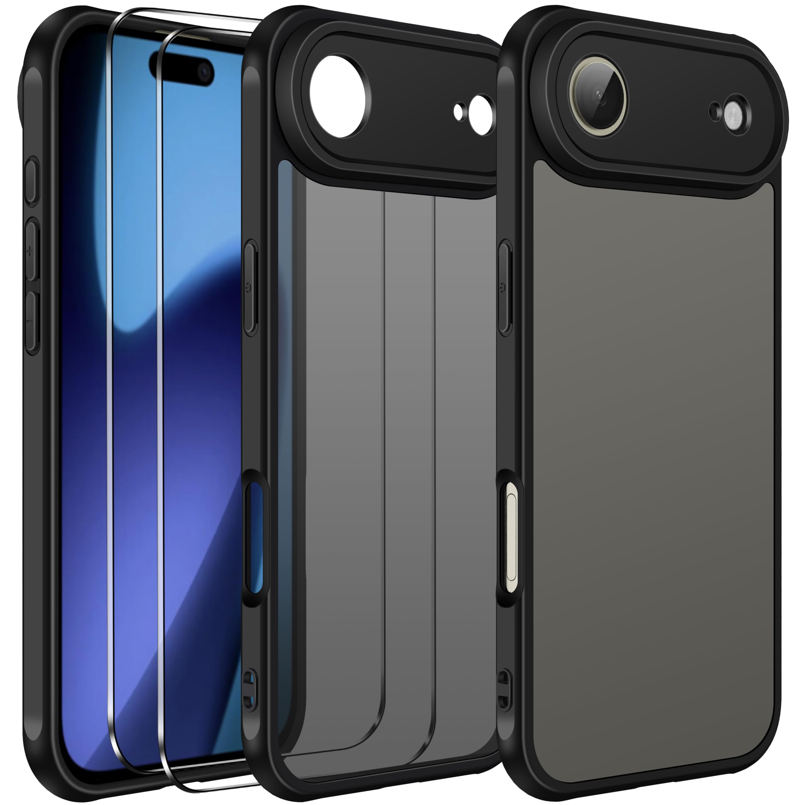 iVoler Cover Opaca per iPhone Air/iPhone 17 Air 6.5 Pollici con 2 Pezzi Vetro Temperato, [Antiurto di Grado Militare] Custodia Traslucida Posteriore Sottile Anti-Impronte Case, Nero