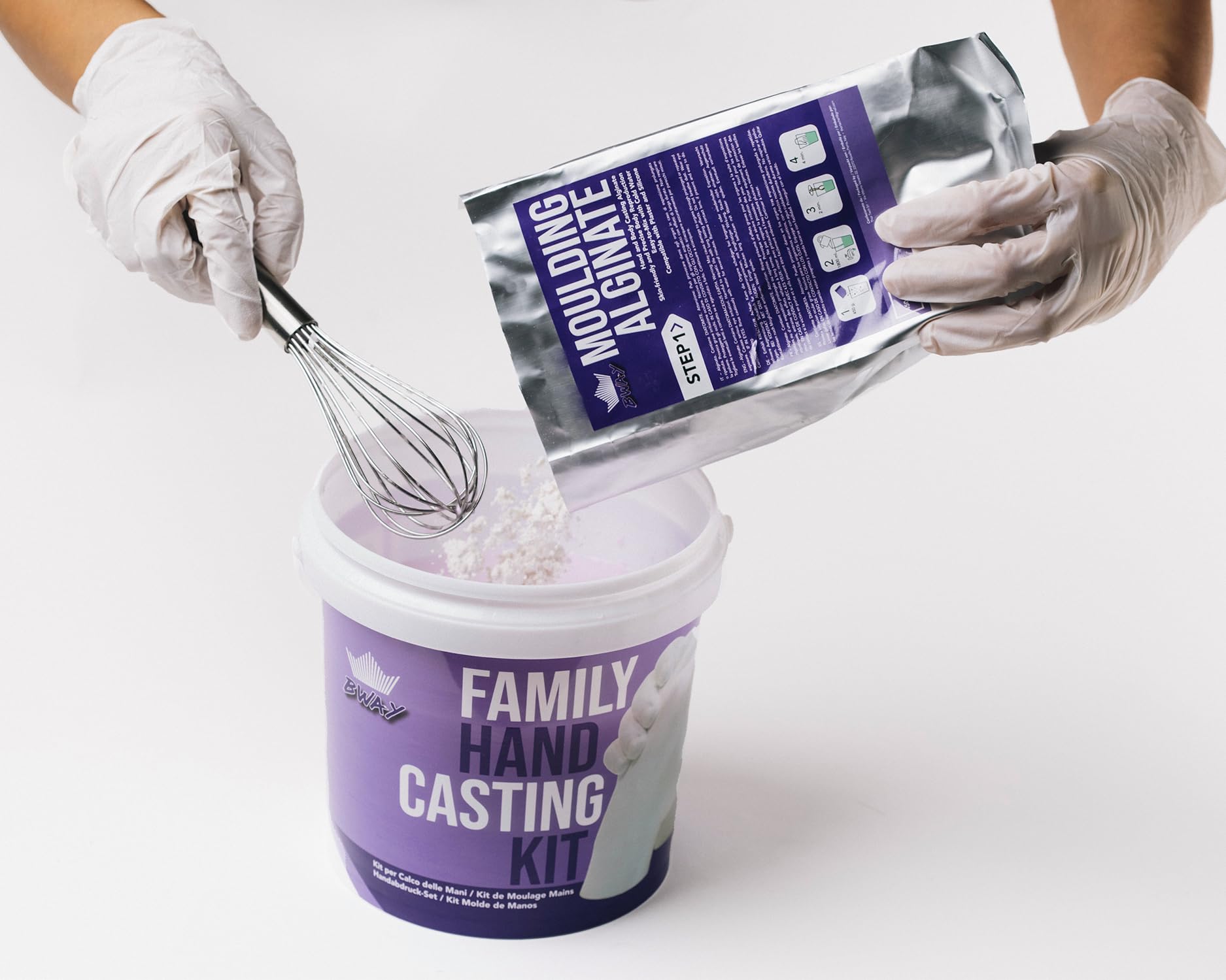 BWAY Alginate Moulage – Idéal pour réaliser des empreintes et des moulages de mains d’une très haute précision – Alginate à prise lente – 900g (2 Sachet x 450g) (Lot de 2)
