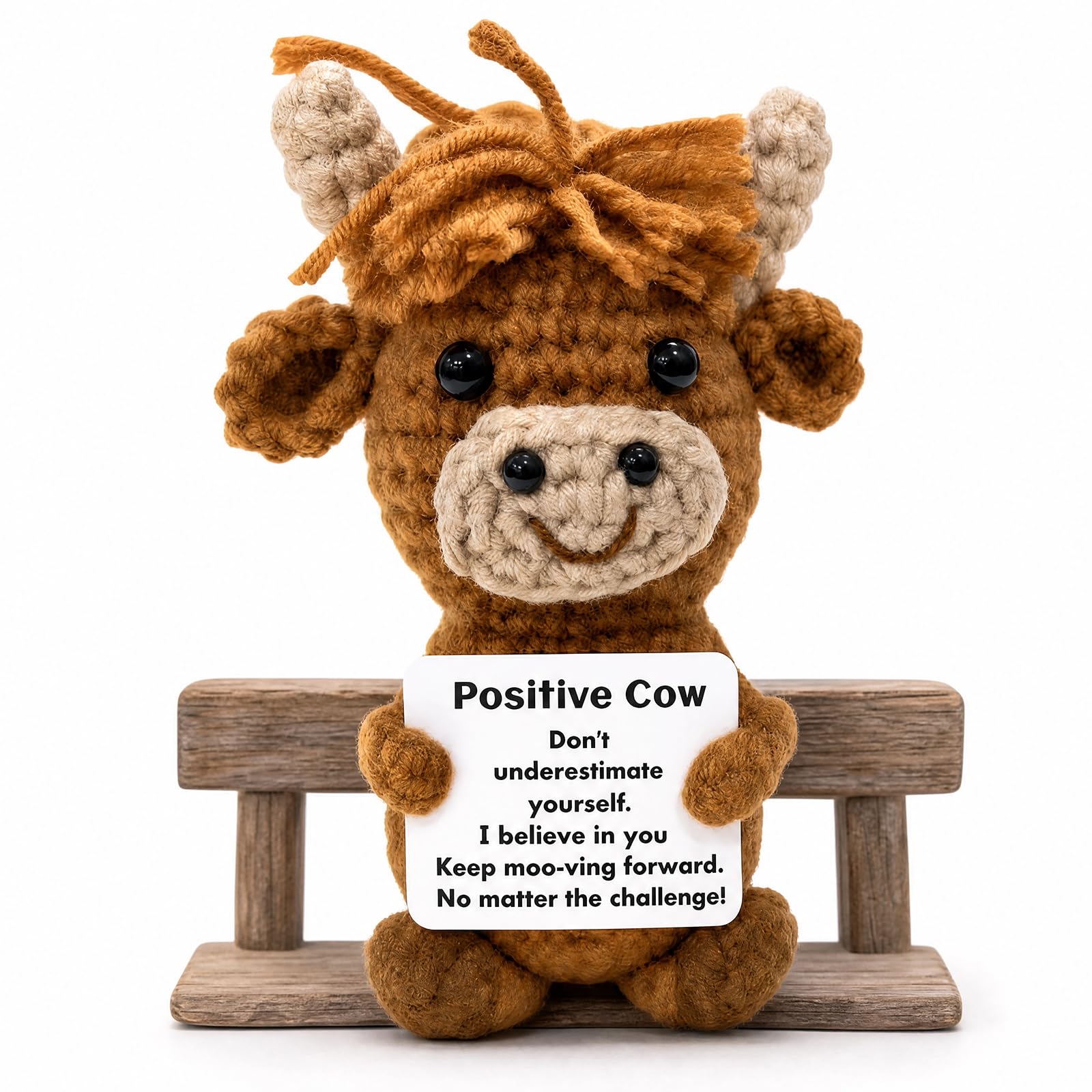 BUOSHUO Crochet Highland Cow with Positivity Card,Highland Cow Gifts