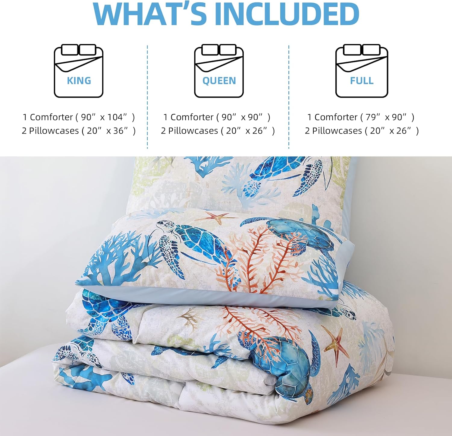 weigelia Coastal Comforter Set Queen Size - Soft Lightweight Beach Themed Bedding with Sea Turtle Print, All Season Summer Bedding for Coastal Bedroom Decor