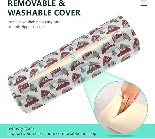Miniatura 4 de FRODOTGV Christmas Red Cars Trees Outdoor Bolster Pillow Neck Roll Pillow for Sleeping Decorative Round Pillows Cylinder Pillow Decorative Lower Back