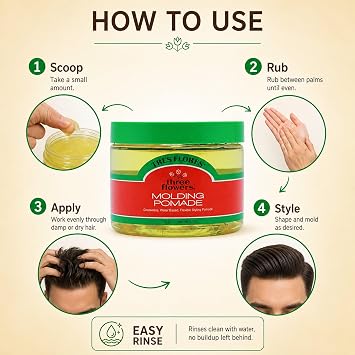 Three Flowers Molding Mens Pomade Water-Based, Non-Greasy Hair Pomade for Men, Classic Hair Styling for Shape & Mold, 6 oz