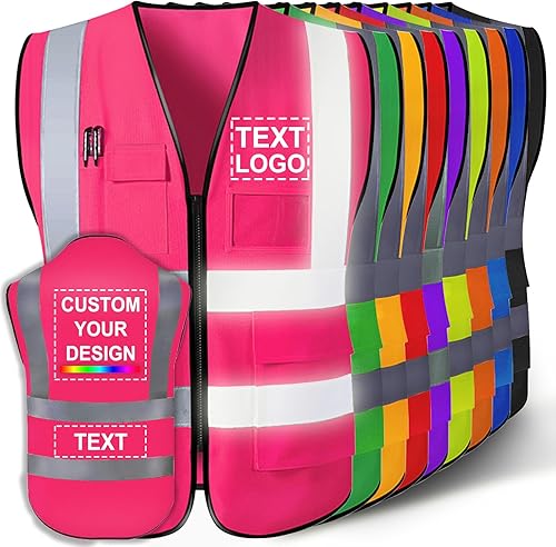 Miniatura 9 de Chaleco de seguridad personalizado para hombres con logotipo, chaleco de seguridad reflectante de alta visibilidad personalizable con bolsillos para