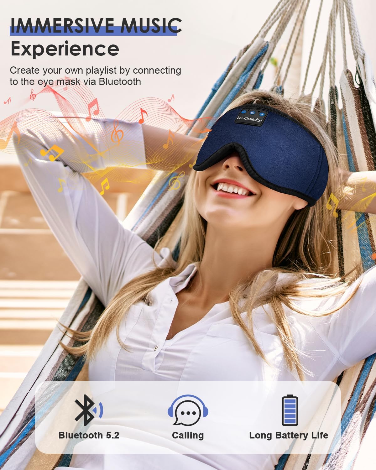 LC-dolida Sleep Headphones, Sleep Mask Bluetooth Wireless Music Eye Mask, Sleeping Headphones for Side Sleepers Sleep Mask with Bluetooth Headphones Ultra-Thin Stereo Speakers Perfect for Sleeping view 4
