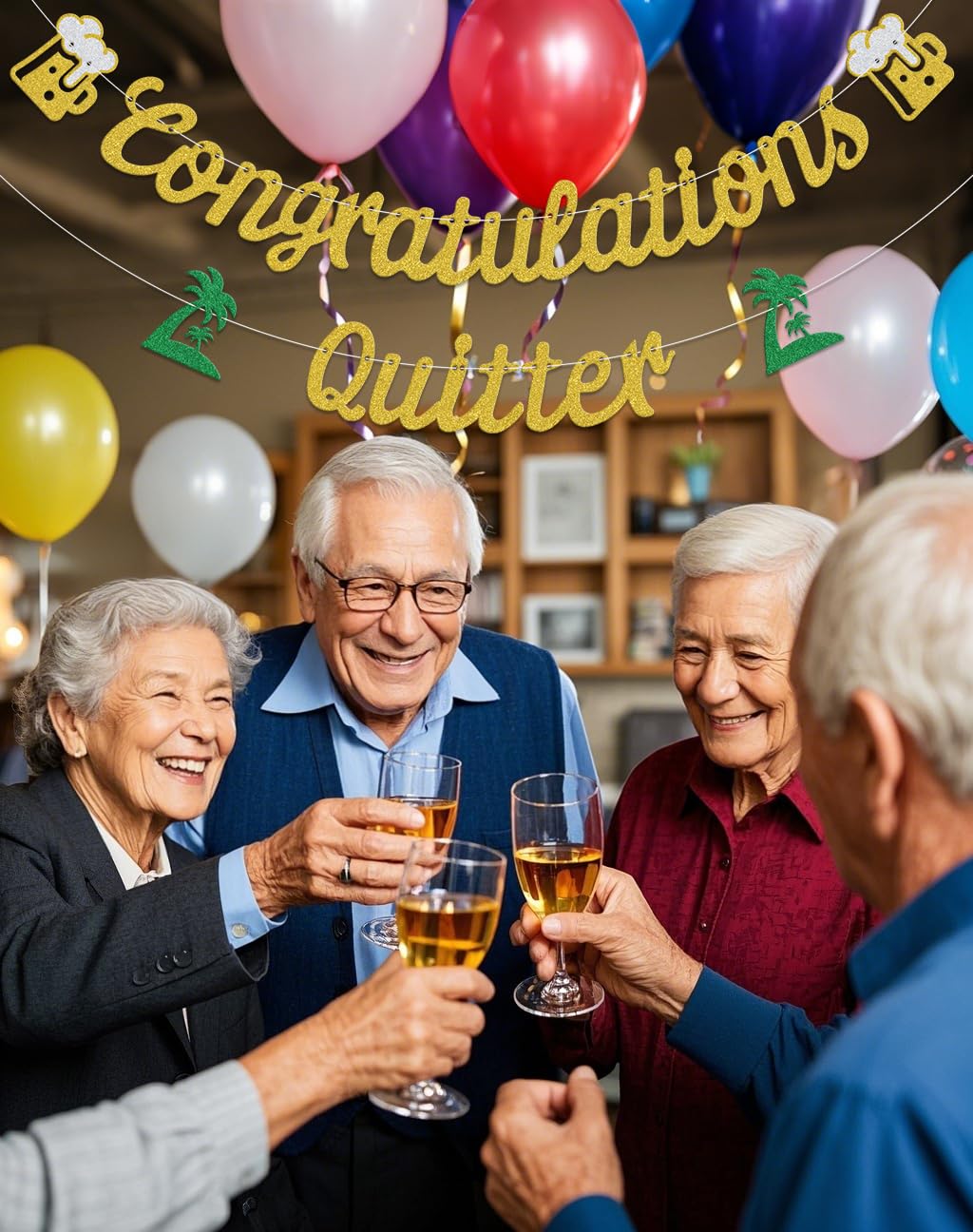 Congratulations Quitter Banner,Happy Retirement Party Decoation,Office Work Leaving Going Away Party Supplies Gold Green Double-Sided Glitter - Image 2