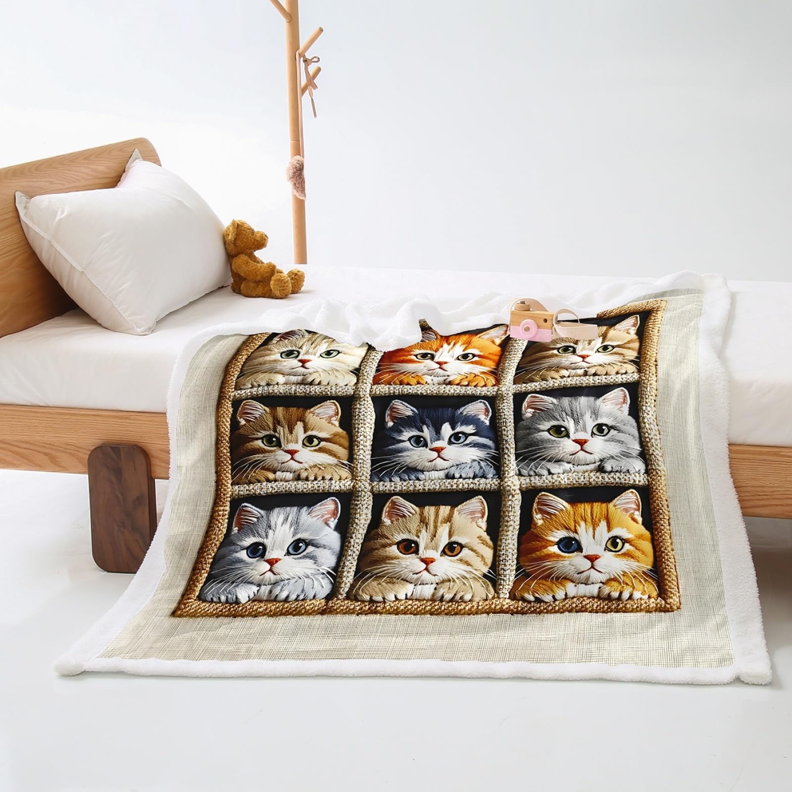 Jeté de canapé géométrie chat pour des soirées cocooning en flanelle