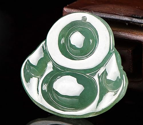 Miniatura 6 de Colgante de amuleto de estatua de Buda Maitreya de jadeíta de jade verde natural, Piedra, Jade