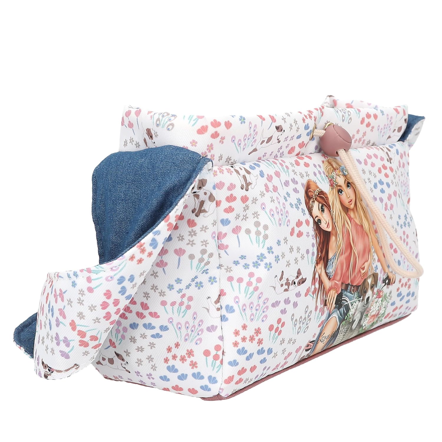Depesche 12926 TOPModel Velo Fleur - Umhängetasche in Weiß und Blau, mit Model Motiv und Blumen Muster, Handtasche mit Knotendetail