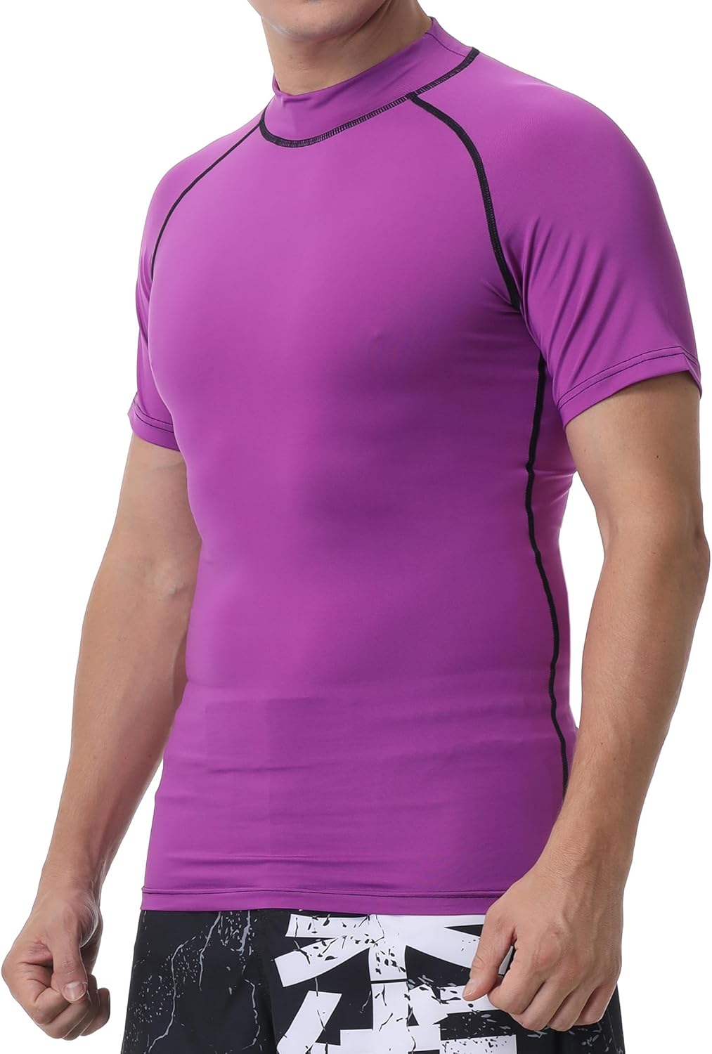 Red Plume Mens Compression Mock Turtleneck Short Sleeve Shirt High Neck Athletic Tops Football Run Pullover Sports Undershirt - Image 4