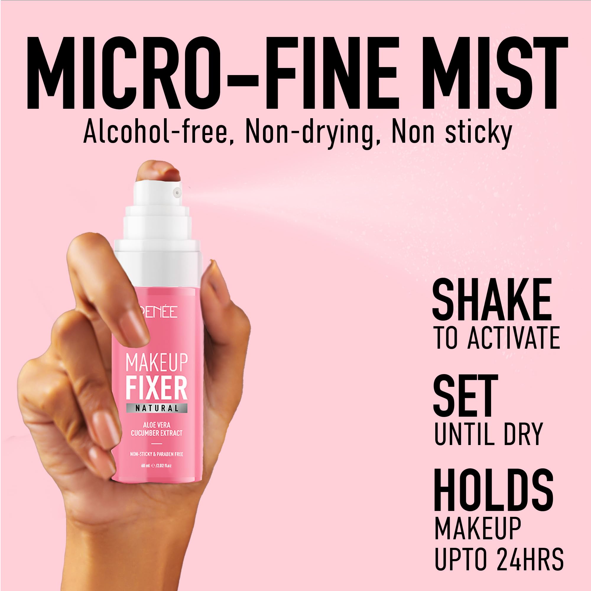 RENEE Natural Makeup Fixer For Face | Non-Sticky, Dewy Finish | With Aloe Vera & Cucumber Extract | Alcohol-Free, Hydrating Setting Spray | Vegan & Cruelty-Free | 60 ml 2