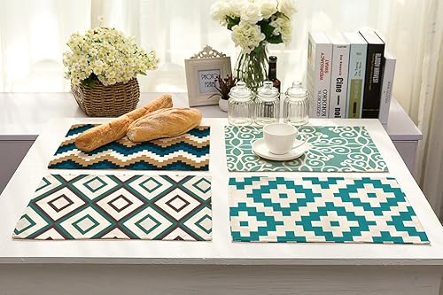 Miniatura 2 de HACASO mantel con patrón geométrico de lino y algodón para la mesa, 6 unidades