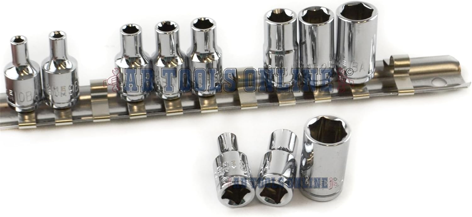 11pc BA Sockets 1/4" Dr BA0-BA10 & Socket Rail For Classic Cars Model Making