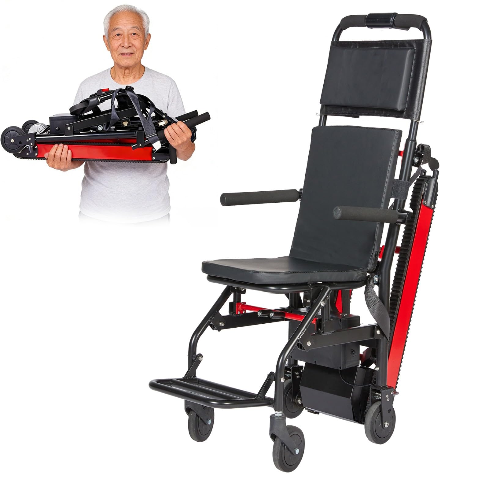 Treppenlift Für Senioren,Elektrischer Treppenlift Für Rollstühle,Faltbarer, Tragbarer Treppenlift Für Ältere Patienten,Sichere Traglast 169 Kg Black