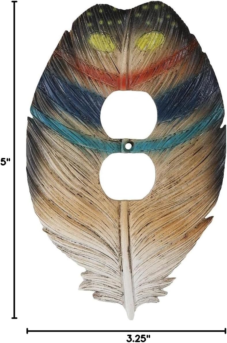 Ebros Pack Of 2 Southwestern Tribal Native American Indian Colorful Dream Catcher Feathers Wall Treatment Accent Electrical Switch Or Outlet Cover Plates (Double Receptacle Outlet)